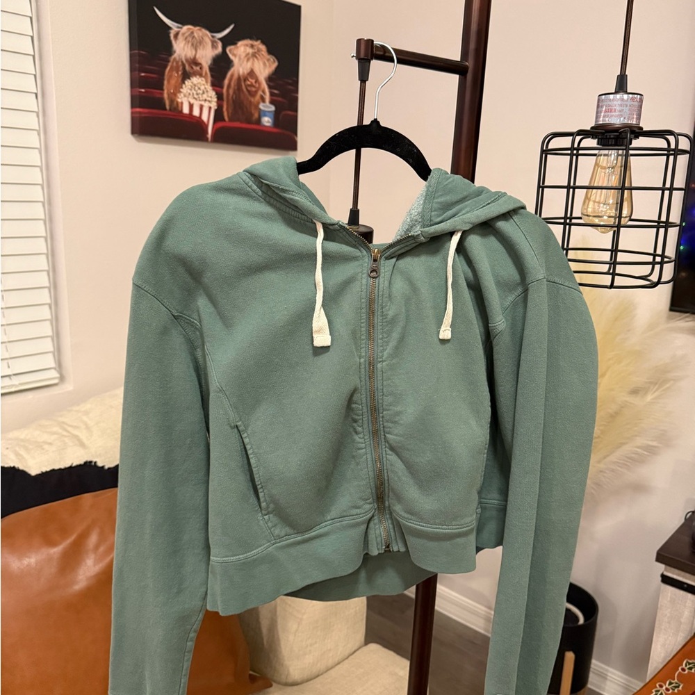 Champion Women's Sage Green Zip-Up Cropped Hoodie